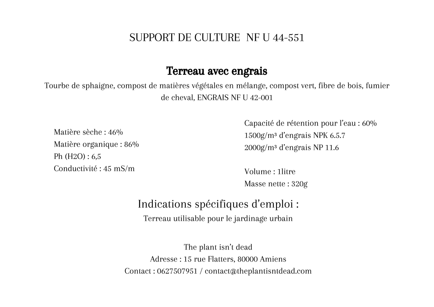 Terreau pour plante d'intérieur - Sachet de 1 litre