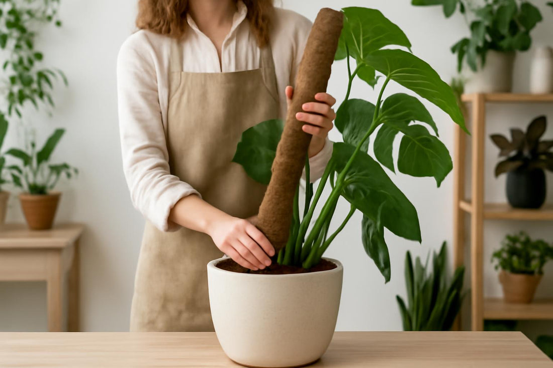 Comment fixer un tuteur en sphaigne dans un pot lourd pour des plantes en pleine santé